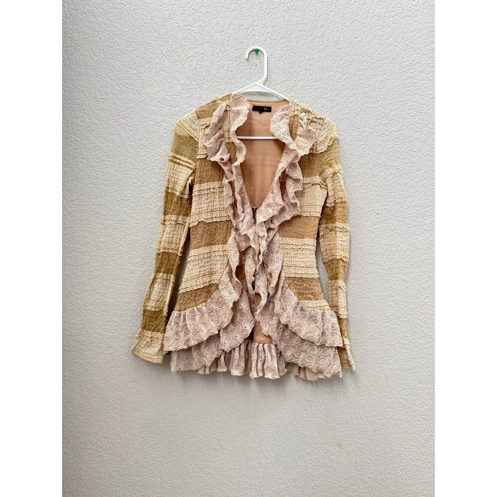 Ryu• Women Victorian Boho Crochet Cardigan Open Front Knit Ruffle Sweater